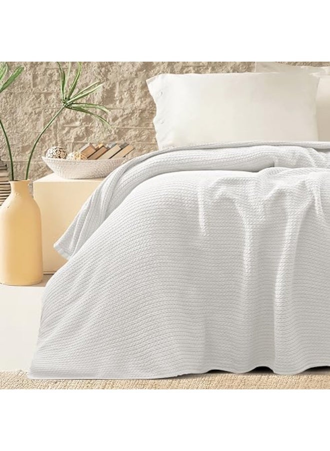 Relax Premium Egyptian Cotton Orchid Throw Blanket Ultra Soft And Lightweight With Elegant Woven Design King Size 255 × 225 cm Perfect For Bed Sofa And Couch Off -White Color - Image 3